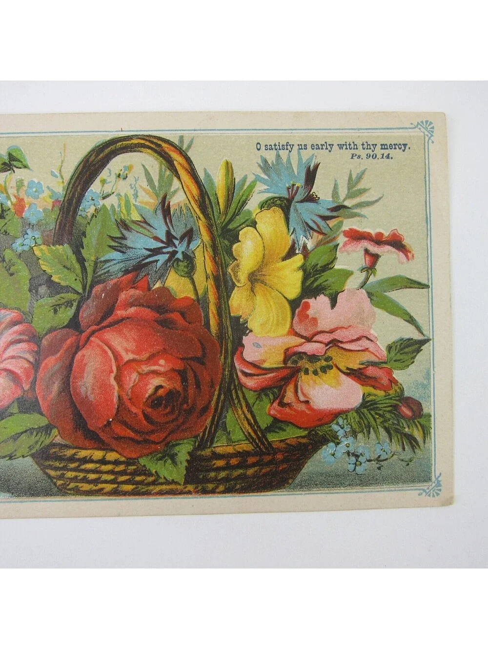 Victorian Greeting Card Basket Flowers Red Rose Pink Yellow Blue Floral Antique